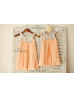 Peter Pan Champagne Sequin Collar Peach Pleated Chiffon Flower Girl Dress